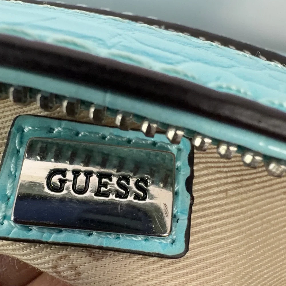Guess Y2K Light Blue Croc Embossed Shoulder Bag Chain Mini Baguette Purse - Picture 8 of 8
